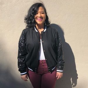 Plus Size Black Letterman Style Jacket